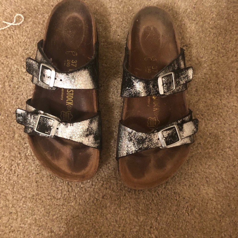 Silver/black metallic Birkenstocks